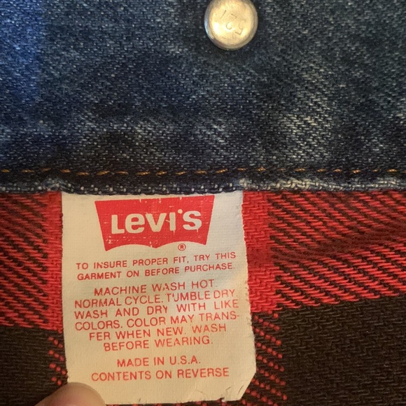 Vintage 90s Levi’s denim jacket Buffalo plaid lining and Harley Davidson… - Picture 9 of 11